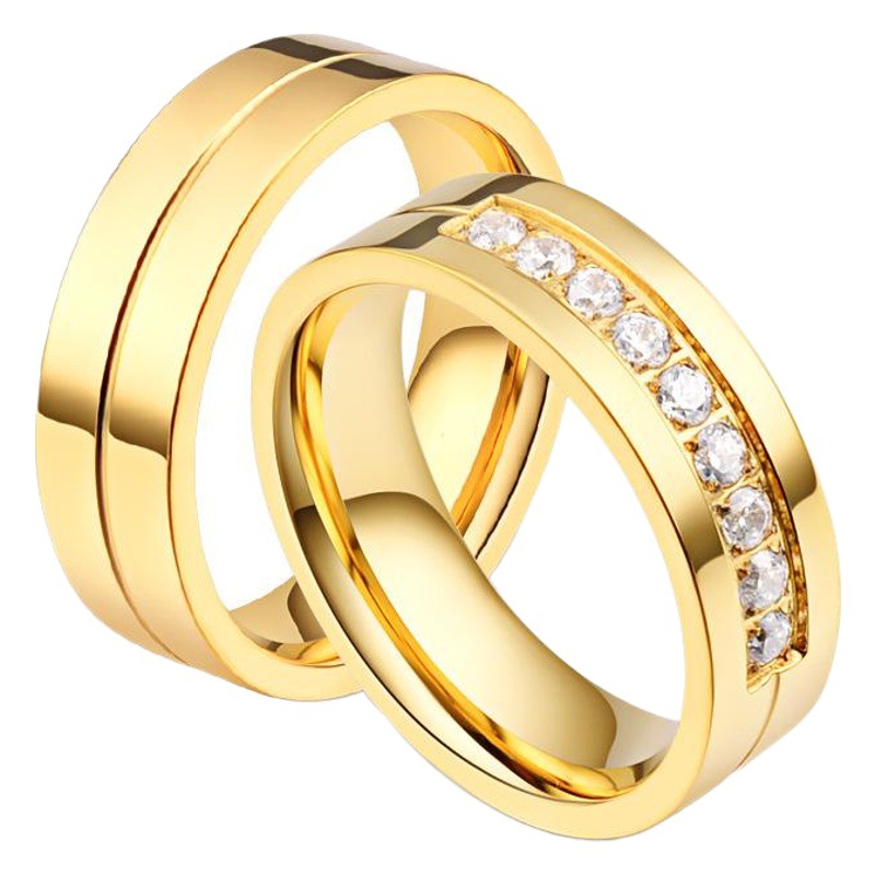 Transfronterizo Amazon titanio acero diamante pareja anillo simple brillante Acero inoxidable anillo de bodas joyería en stock al por mayor