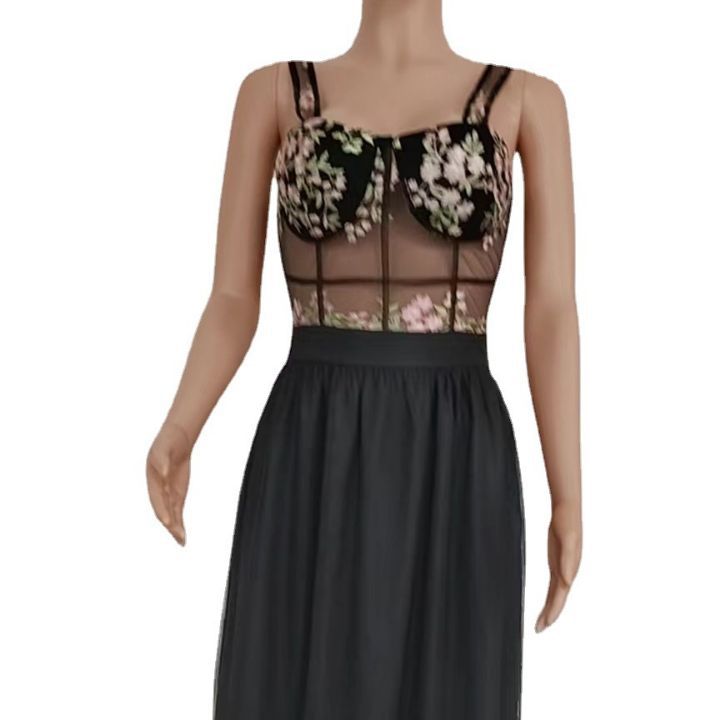 Abito da donna slim fit con ricami floreali – Elegante abito midi aderente con scollo a V (disponibile nelle taglie dalla S alla 5XL)_voghion.com