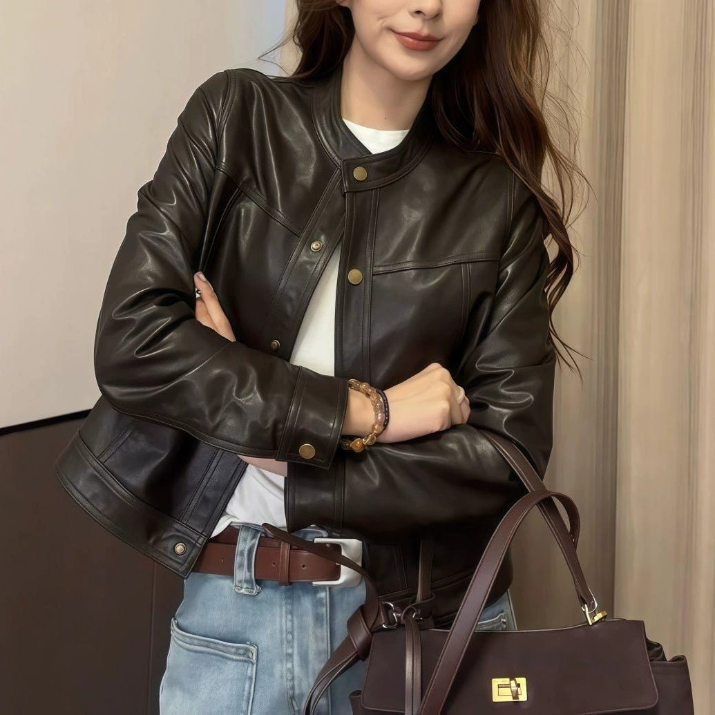 Autumn short black retro jacket, high-quality style