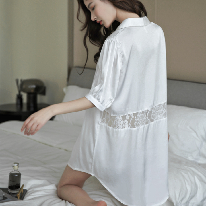 [Estilo novio] pijama sexy camisón camisa de las mujeres corte estilo de los hombres Camisa larga suelta versión grande desgaste del hogar