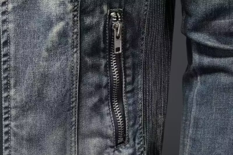 Veste en jean tendance pour homme, style rétro décontracté européen et américain, grandes tailles, col montant, fermeture éclair, idéale pour le cyclisme et la moto_voghion.com