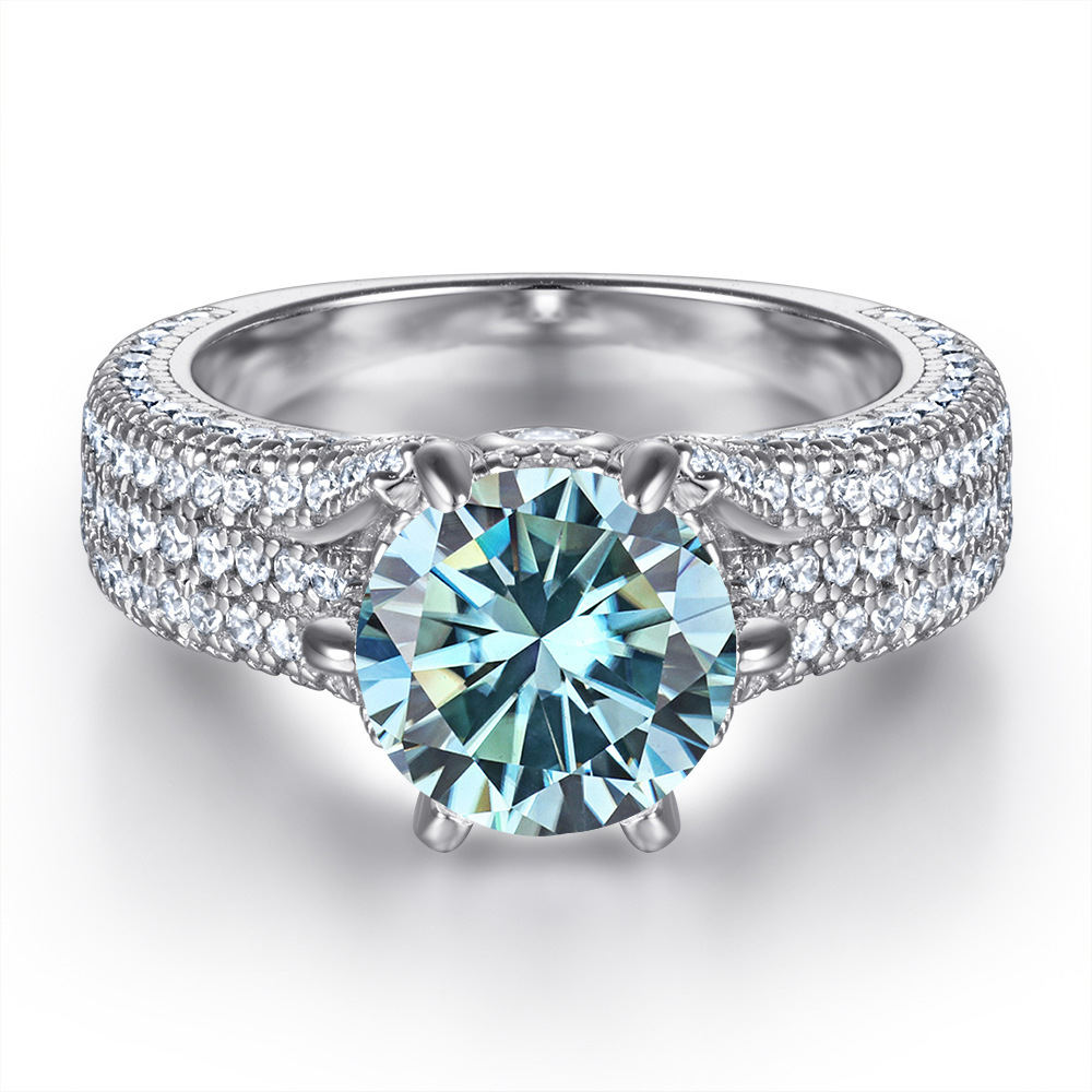 2 quilates 8mm S925 anillo de plata esterlina mujer exagerada seis garras micro joyería de piedra al por mayor nueva venta en caliente transfronteriza