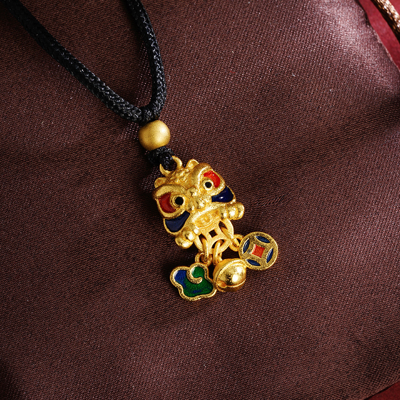 Gufa Sha oro goteo de aceite Rui animal collar Xiangyun campana de bronce moneda de China elementos de viento colgante cordón accesorios fabricantes image 7