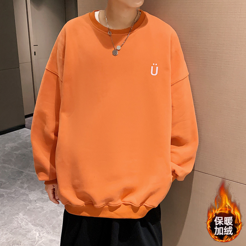 Solid Color Sweatshirt Men's Ins Trend 2022 Autumn and Winter Large Size Fleece-Lined Thickeneded Men's Loose Round Neck Clothes Jacket Solid Color Sweatshirt Men's Ins Trend 2022 Autumn and Winter Large Size Fleece-Lined Thickeneded Men's Loose Round Neck Clothes Jacket