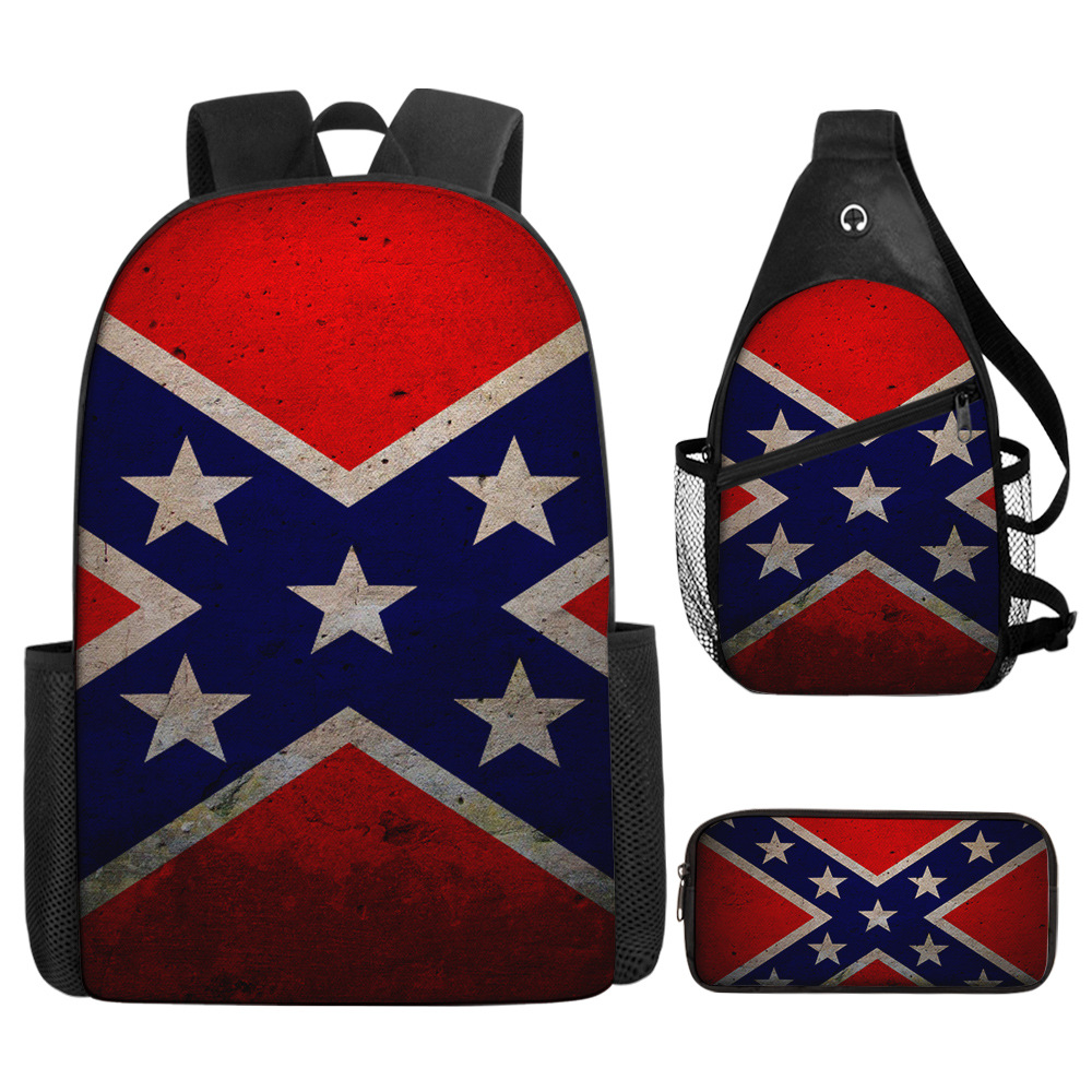 跨境新款 Diy国旗 书包 创意 双肩包涤纶舒适减负儿童背包