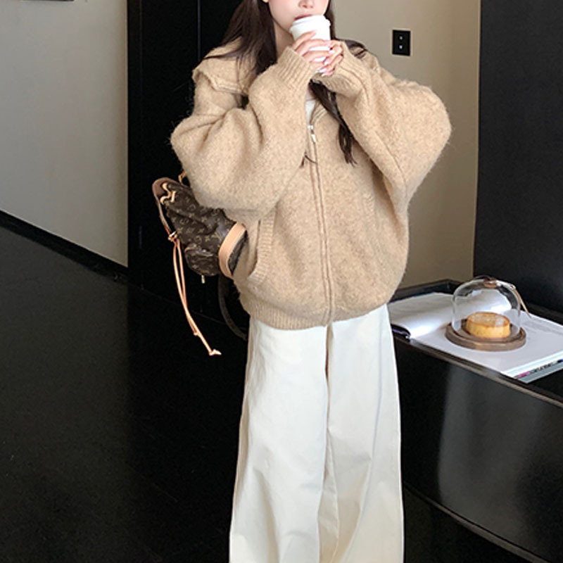 Super Relaxing High Weight Wool Knitted Hooded Sweater Shorts Suit