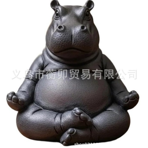 跨境新品Yoga Hippopotamus Statue 瑜伽河马雕像家居装饰摆件|undefined
