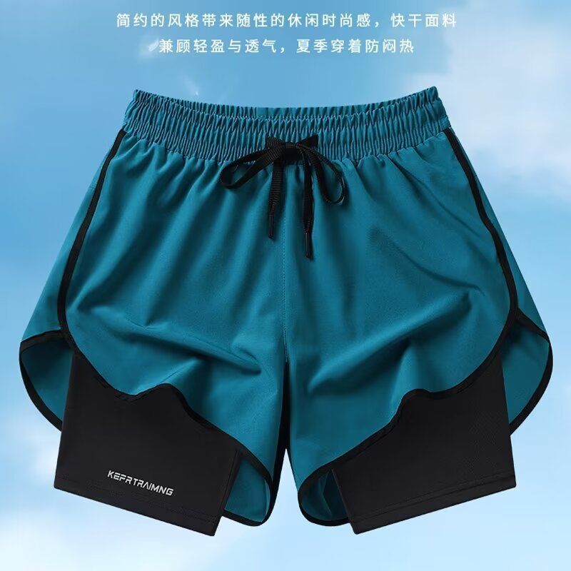Fake Two-Piece Summer Sports Shorts for Men and Women, Quick-Drying Three-Point Running Training Fitness Lining American Basketball Two-In-One