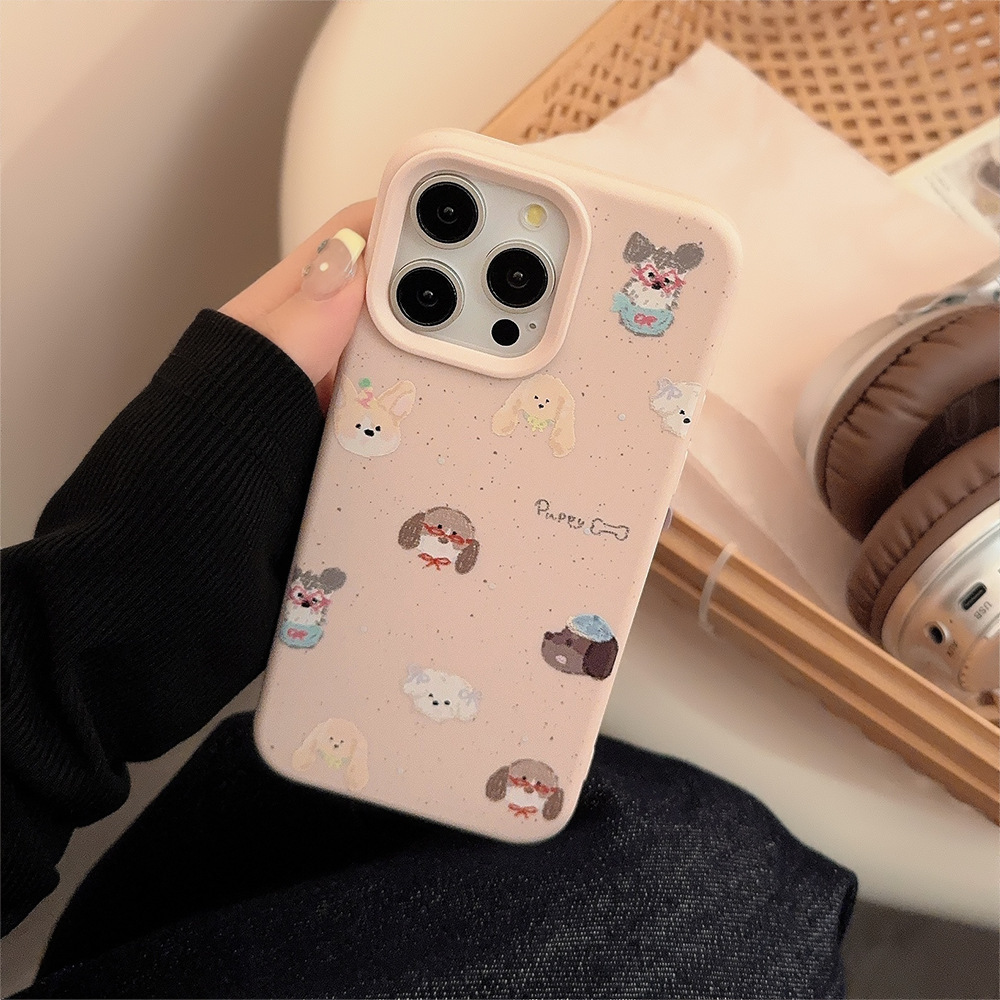 El cachorro de dibujos animados con salpicaduras de tinta de nicho se aplica a la caja del teléfono iphone15 13 Apple 16ProMax pareja 14P suave