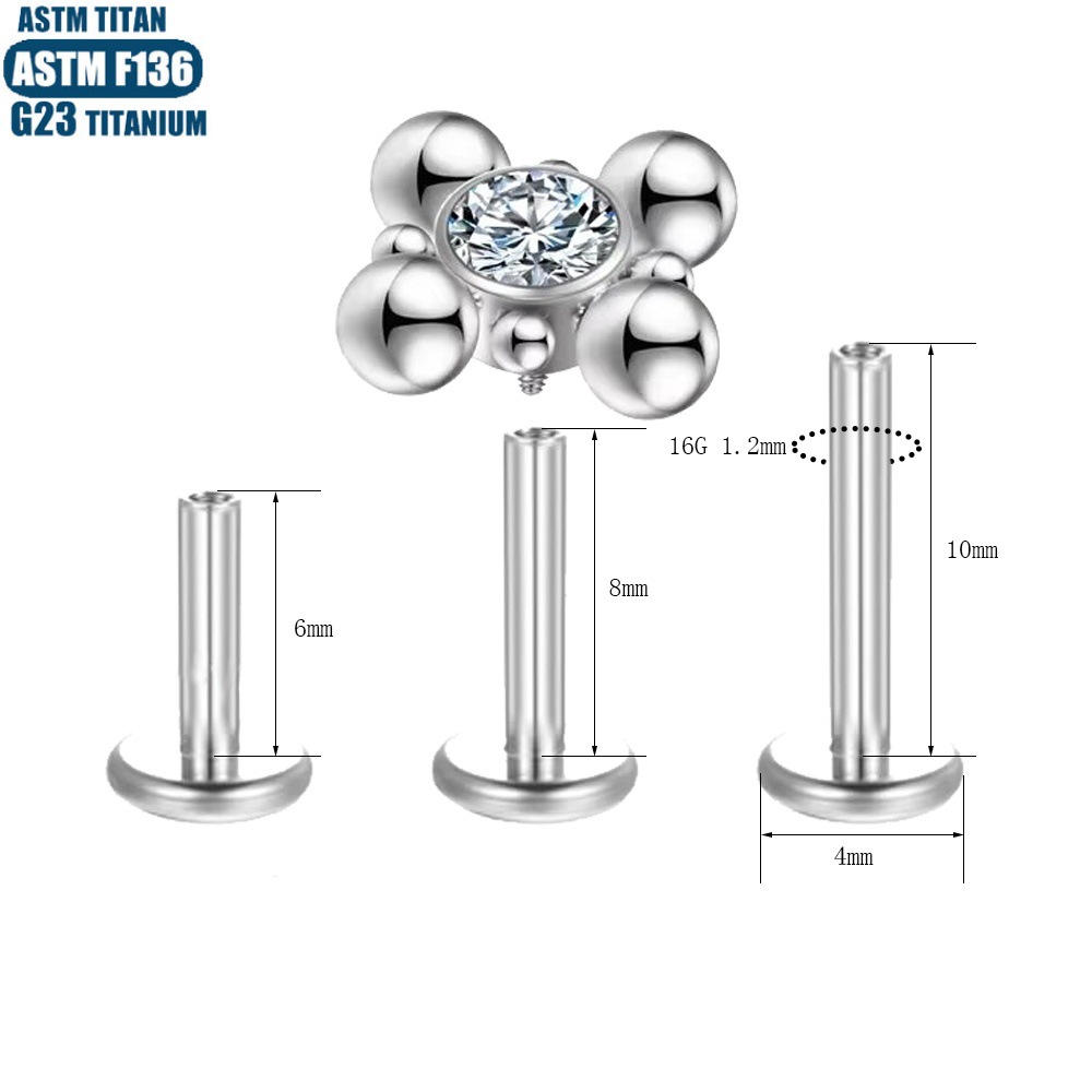 Silver pointed spike labret stud material detail