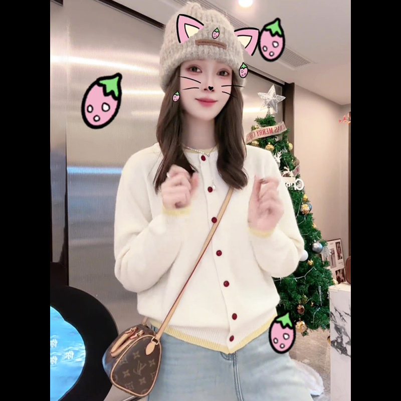 独特超好看短款毛衣外套女春秋季2025新款撞色假两件针织开衫上衣|undefined