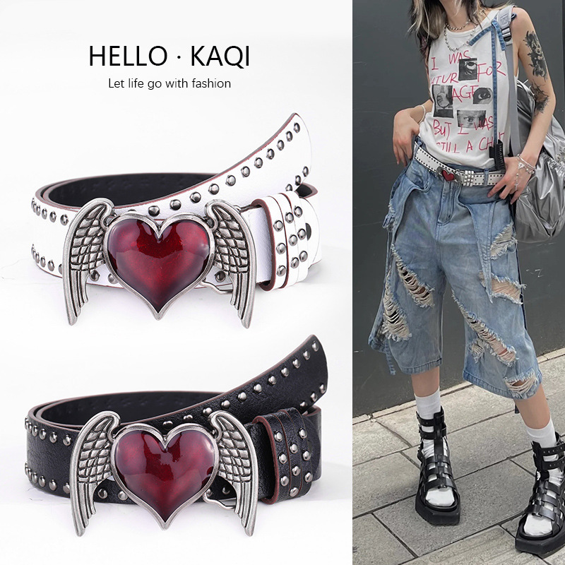 European and American Y2K Retro Belt Women's Yabi Culture Hip Hop Rock Love Rivet Decorative Belt with Jeans European and American Y2K Retro Belt Women's Yabi Culture Hip Hop Rock Love Rivet Decorative Belt with Jeans