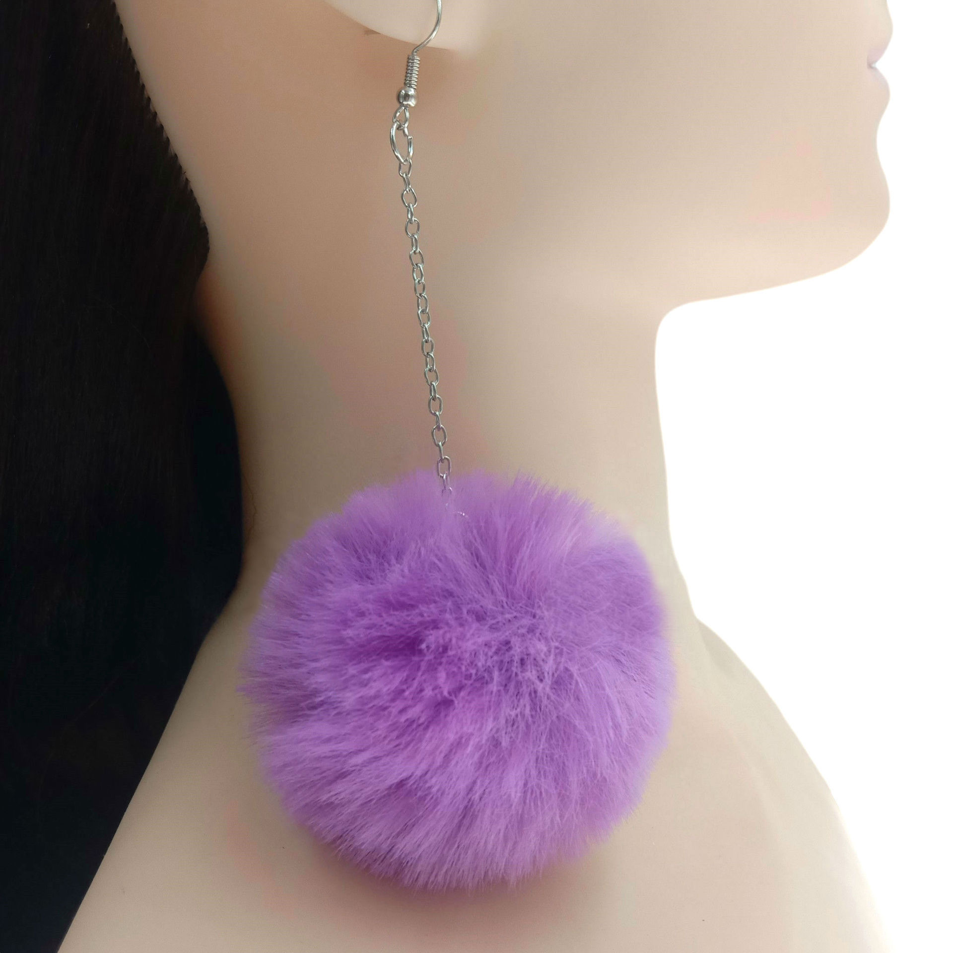 6cm高仿兔狐毛球耳环