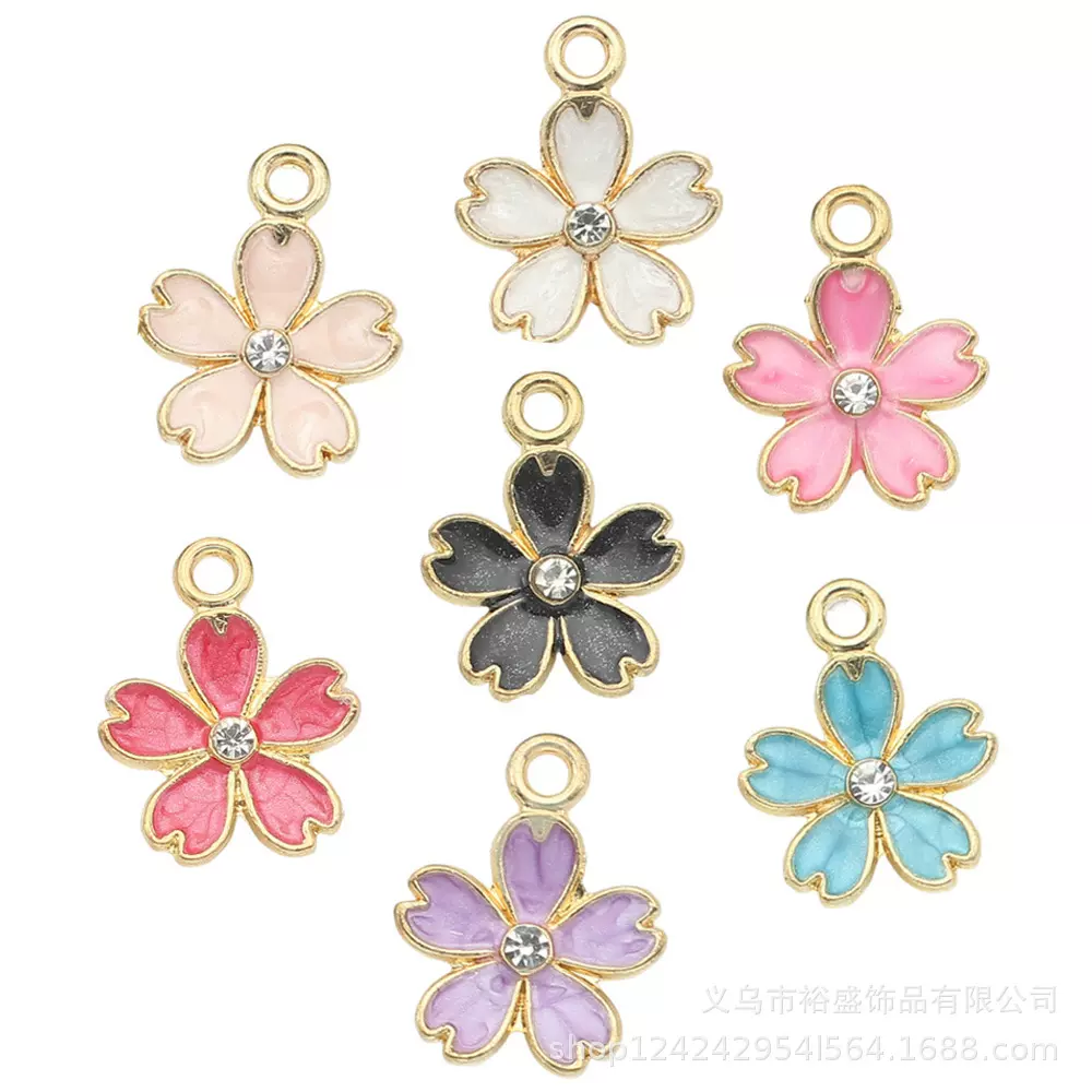 韩版樱花水钻小花合金滴油配件发饰手链项链耳环饰品diy挂件材料