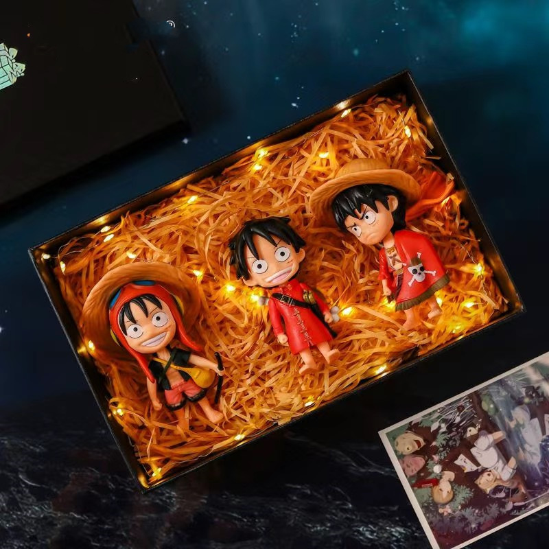 Uno de los piratas muñeca de oficina modelo de pastel decoración Q versión Luffy Sauron Ace Sanji Joba conjunto completo de anime