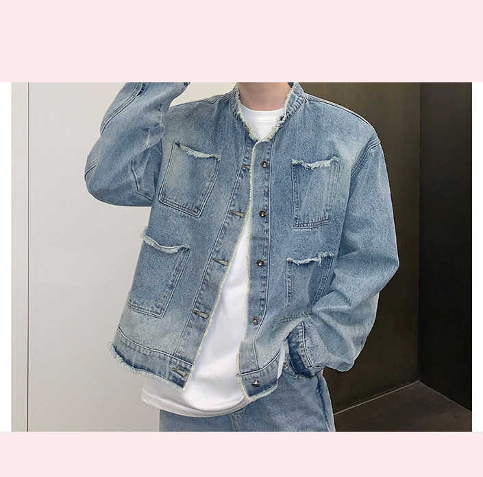 Giacca in jeans da uomo distressed retro lavaggio stile urbano_voghion.com