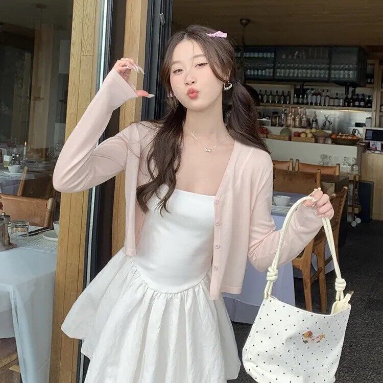 Thin V-Neck Knitted Cardigan for Women, Slim-Fit Outerwear Paired with a Camisole, Trendy and Stylish Streetwear for Women