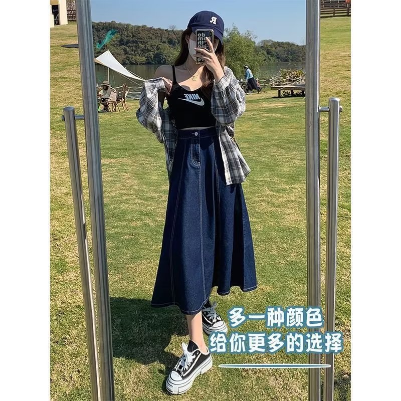 2025 New Semi-Elastic Waist Denim Skirt Women's Large Size High Waist Fashion A-Line Retro Hip Skirt Dropshipping