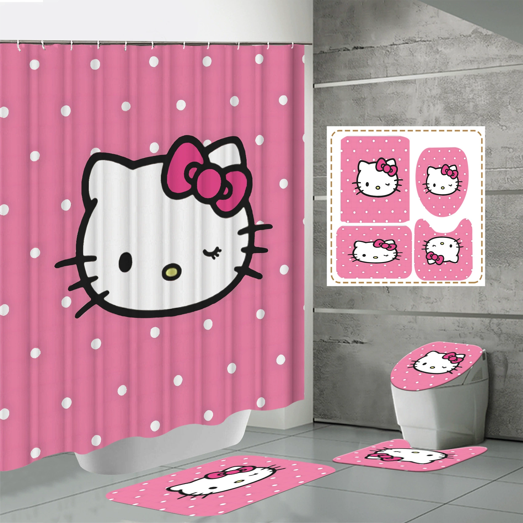 (跨境贸易), Hello Kitty, водонепроницаемая штора, сервис 3D печати, полиэстер