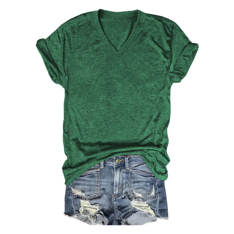 Amazon eBay foreign trade independent station in stock European and American fashion simple all-match solid color V-neck women's short sleeve wholesale