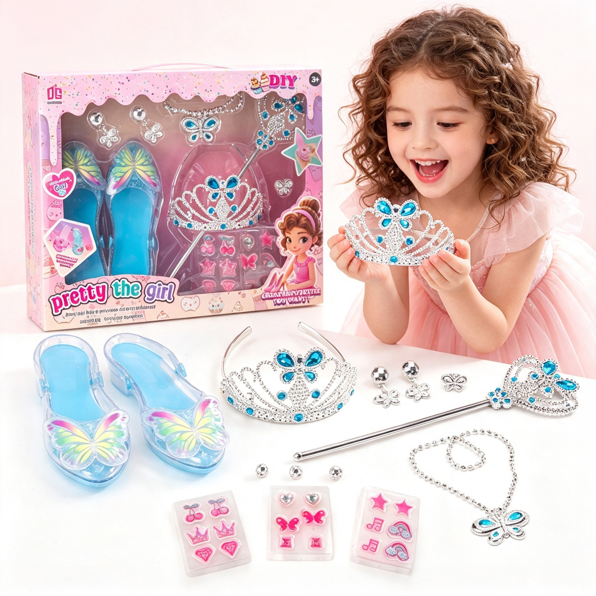 Set de Joyas de Juguete Infantil de Plástico con Accesorios Intercambiables para Niñas