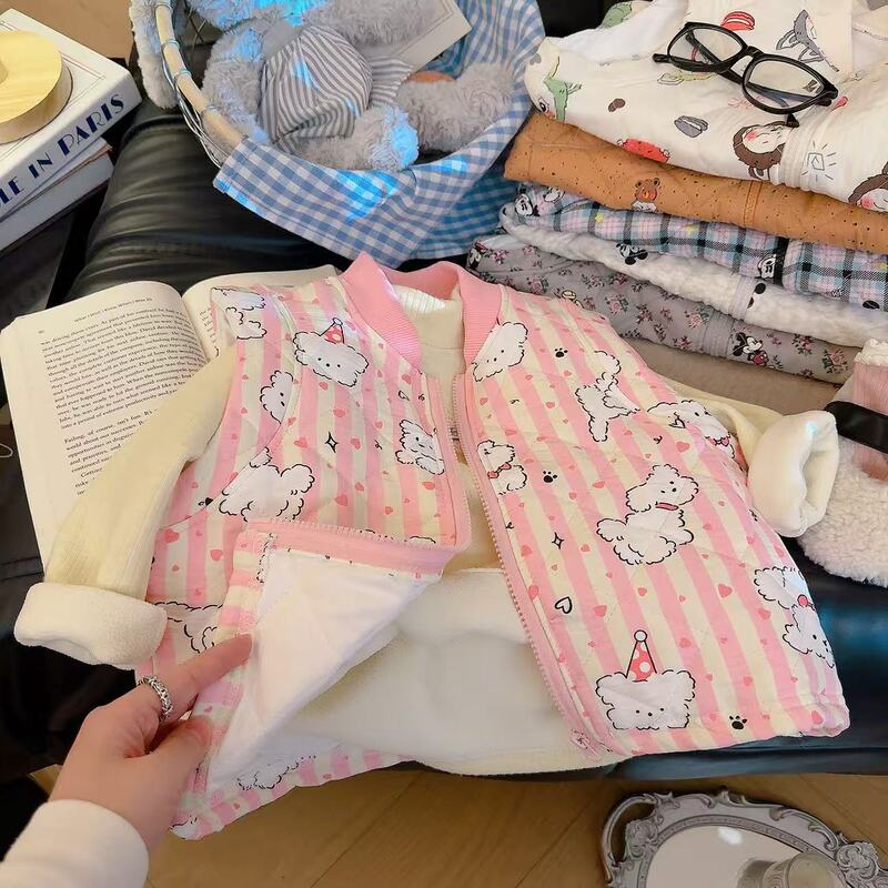 儿童夹棉马甲秋冬款女宝宝加厚内穿保暖背心男童卡通棉坎肩外穿|undefined