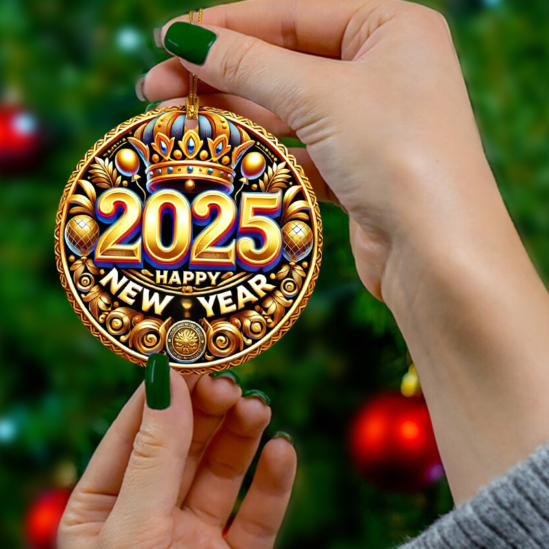 2025 Feliz Año Nuevo Crown Acrylic Decorations - Colgante encantador de impresión 2D, multipropósito image 1