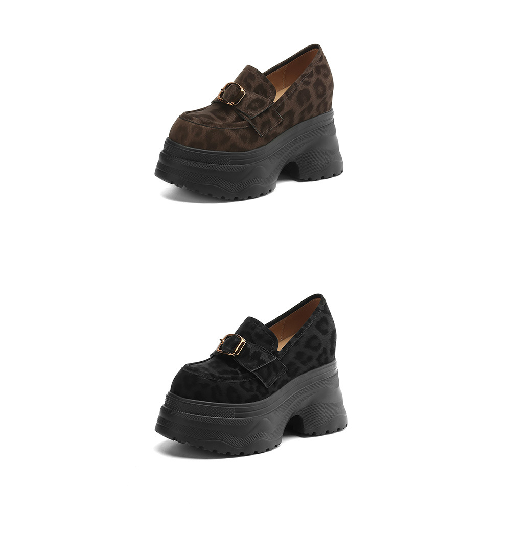 Giày loafer nữ đế xuồng họa tiết báo khóa kim loại tăng chiều cao — đen, nâu đen chi tiết 23