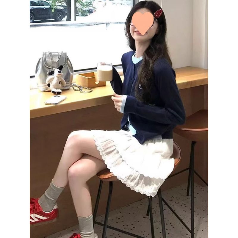 白色蕾丝蛋糕短裙女春夏甜美法式高腰显瘦花边a字芭蕾蓬蓬半身裙|undefined