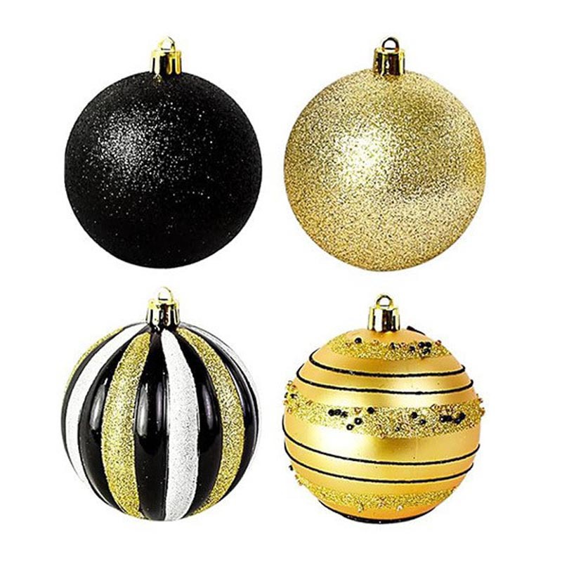 Bola de Navidad Juego de 6cm 16 Bola de Navidad de plástico galvanizado pintado en oro negro