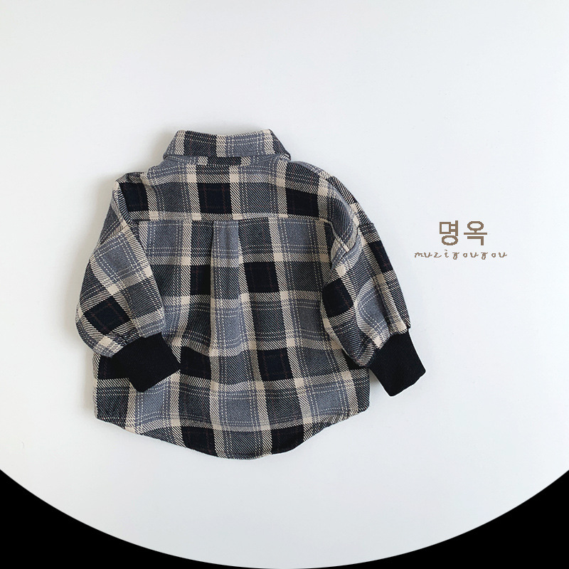 Camisas a cuadros para niños otoño nuevo estilo de chaqueta coreana para niños y niñas, ropa de moda para niños pequeños y medianos, chaqueta de moda cool para bebés