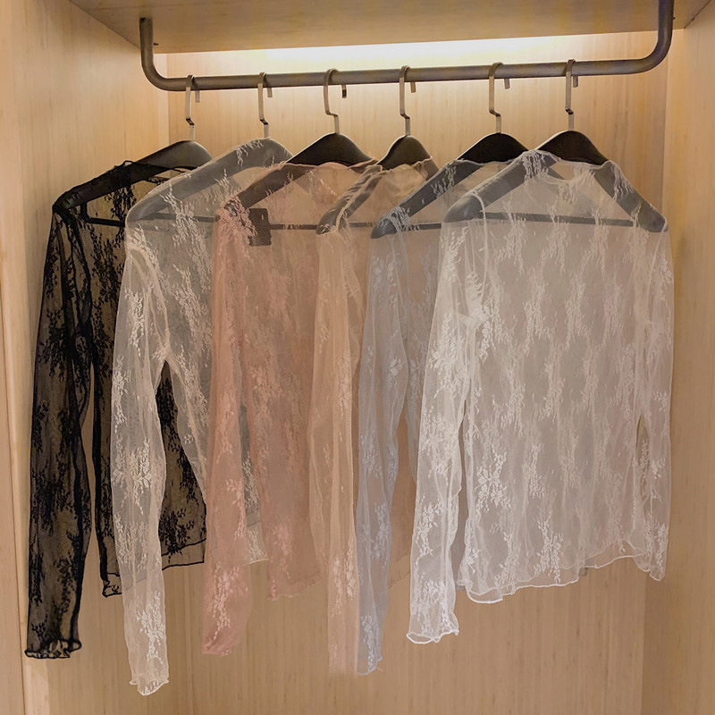Lace Bottoming Shirt for Women, Long-Sleeved Sun Protection, Sweet Summer Women's Chic Retro Inner Wear, Cut Out Super Fairy Style Top