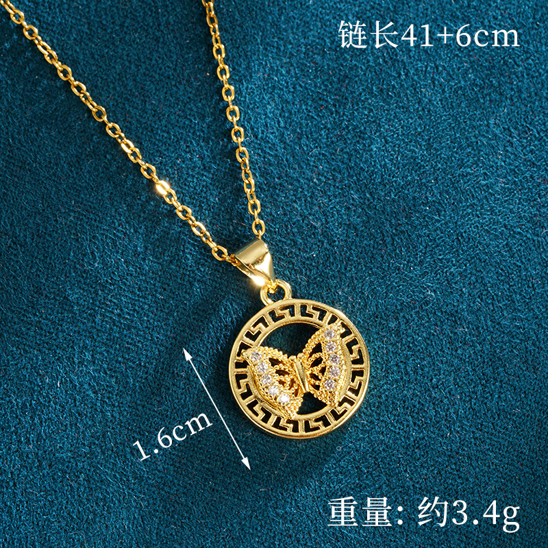 Vietnam Sandy Gold Hollow Diamond Butterfly Collar Pendientes Juego de dos piezas Retro nicho Ligero Joyería de lujo al por mayor