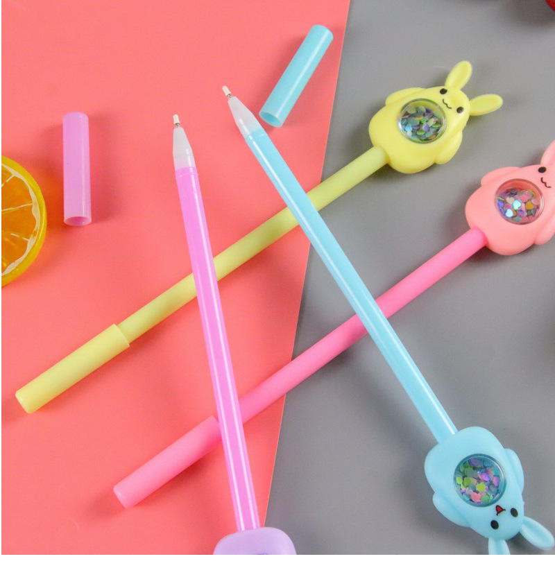Plastic Material Solid Color Pattern Cartoon Style Style Creative Color Sequined Rabbit Gel Pen Fresh Stationery Student Writing Implement Water-based Paint Pen Office Signature Pen