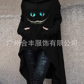 秋冬速卖通新款欧美平台纯色长款烫画万圣节斗篷连帽女装卫衣