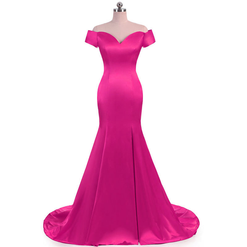 Vestido de noche de satén con un solo hombro y cola de pez, sencillo y elegante, para comercio exterior europeo y americano, Amazon, AliExpress, Wish