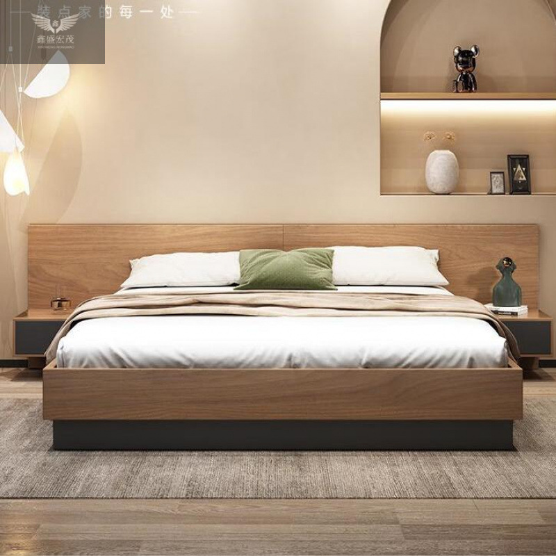 Dormitorio principal de estilo japonés moderno y sencillo cama doble nórdico con tabla de tatami 1,5 m cama de caja alta hotel