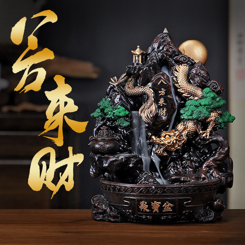 Large backflow incense burner ornaments, creative retro landscape entrance ornaments, backflow incense burner, sandalwood burner, flowing cloud decorations