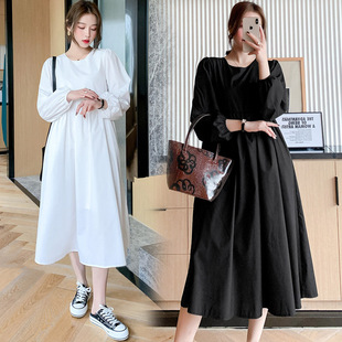 Real shot 2024 autumn fashion dress bubble sleeve French slim plus size long base skirt