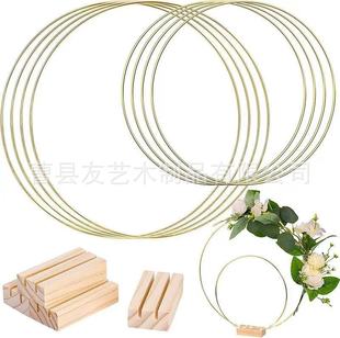 Cross-border Golden Iron Ring Dream Catcher Wooden Base Iron Ring Decoration Wedding Props Dining Table Center Wooden Garland Ornaments