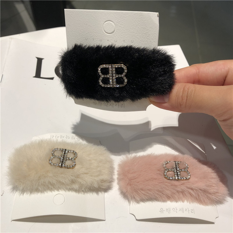 秋冬網紅水鑽字母碎髮夾BB夾韓式後腦勺毛絨髮夾劉海夾側邊夾女