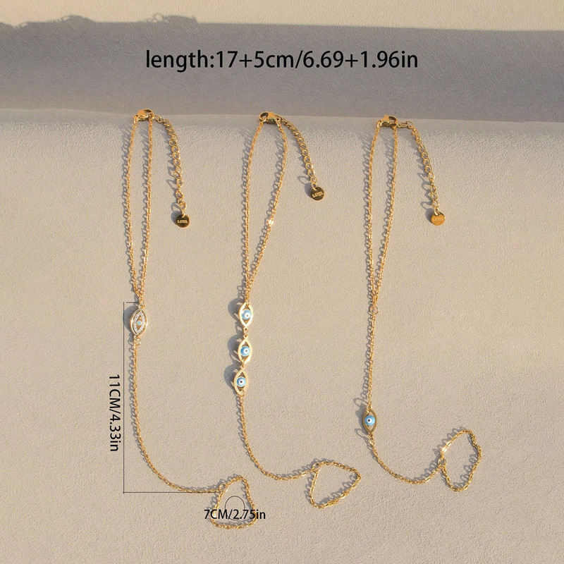 Casual and Personalized Stainless Steel with Diamond Blue Oil Dripping Devil Eyes Ladies Mittens Bracelet Suitable for Daily Wear