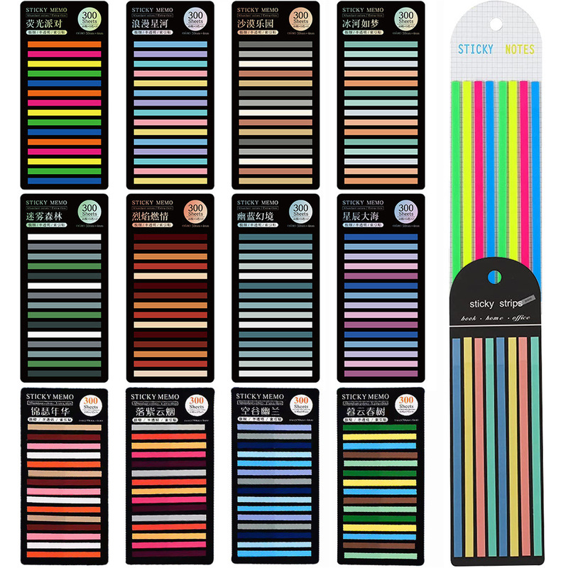 Ultra-Thin Long Strip Index Tabs, 300 Pieces, Fluorescent Pet Waterproof Sticky Notes for Marking Important Points, Fluorescent Color Series