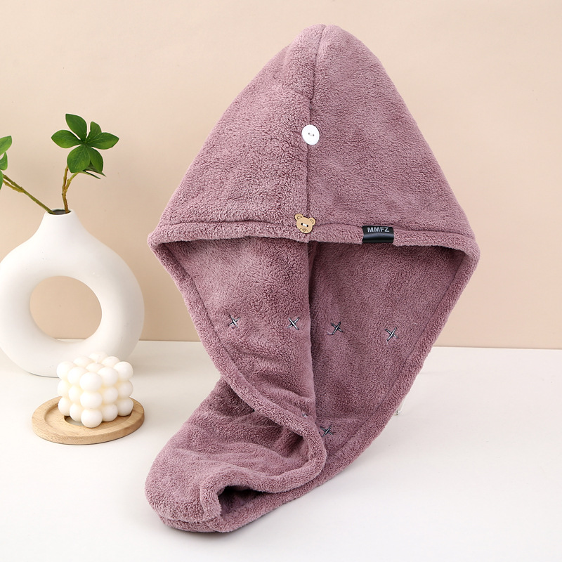 Touca de Banho de Coral Fleece Grossa, Macia, Resistente, Absorvente e de Secagem Rápida - Nova Toalha para Secar Cabelo - Uso Doméstico_voghion.com