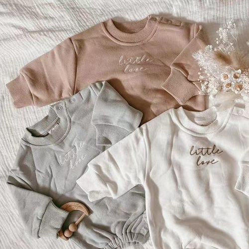 Baby category a spring and autumn all-matching jumpsuit newborn clothes baby English embroidery cotton bag fart clothes long climbing clothes