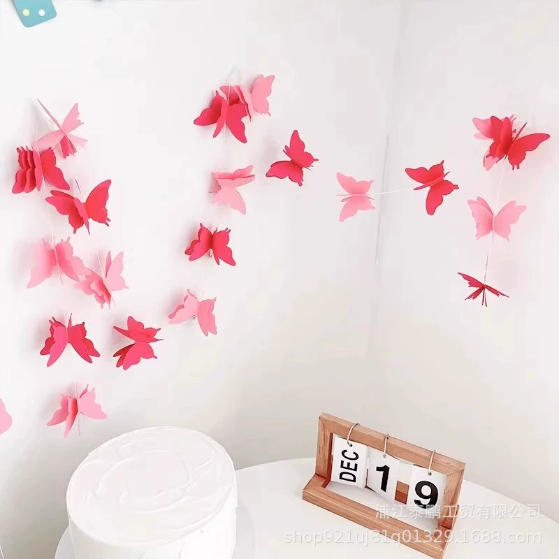 Бумажная строка стерео бабочка градиент бумажный цветок день рождения свадебное украшение Рождество Новый год ежегодное собрание школьное украшение