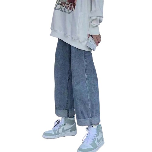 Men's Jeans Spring and Autumn Season Instagram Super Hot Trend Straight Leg Loose Plus Size Droopy Wide Leg Korean Style Father's Pants