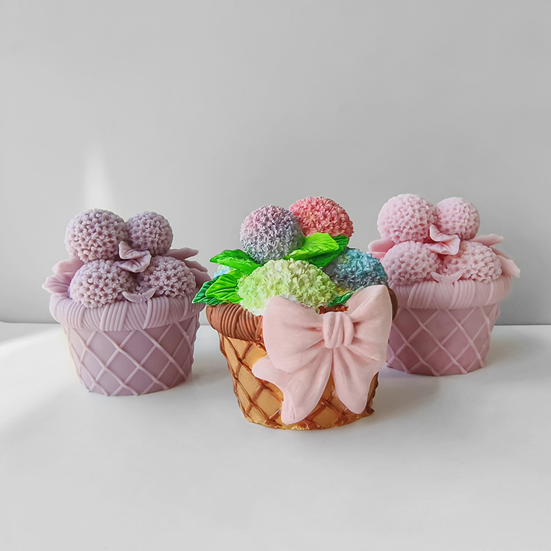 Nueva Hortensia tridimensional cesta de flores molde de la vela jabón hecho a mano molde de regalo de chocolate DIY producción de yeso epoxi