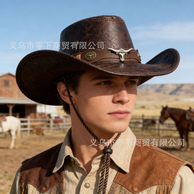 Cow Scalp Jazz Hat for Men and Women in Spring, Summer and Autumn Outdoor Travel Mountaineering Visor Large Brim Xizang Western Cowboy Hat