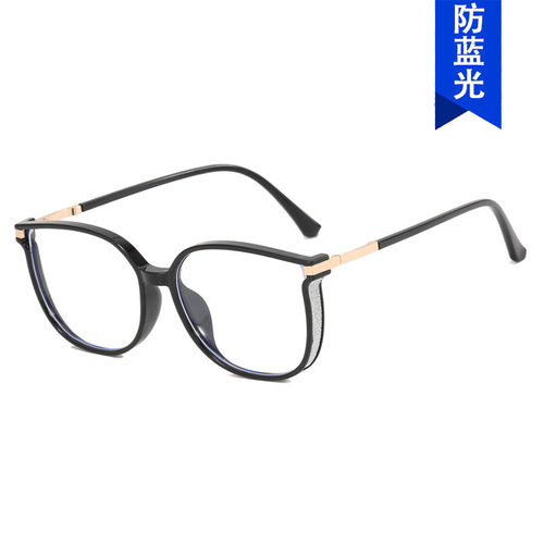 Glitter cat-eye flat mirror anti-blue light glasses frame fashionable ladies European and American cross-border can be equipped with myopia concave shape